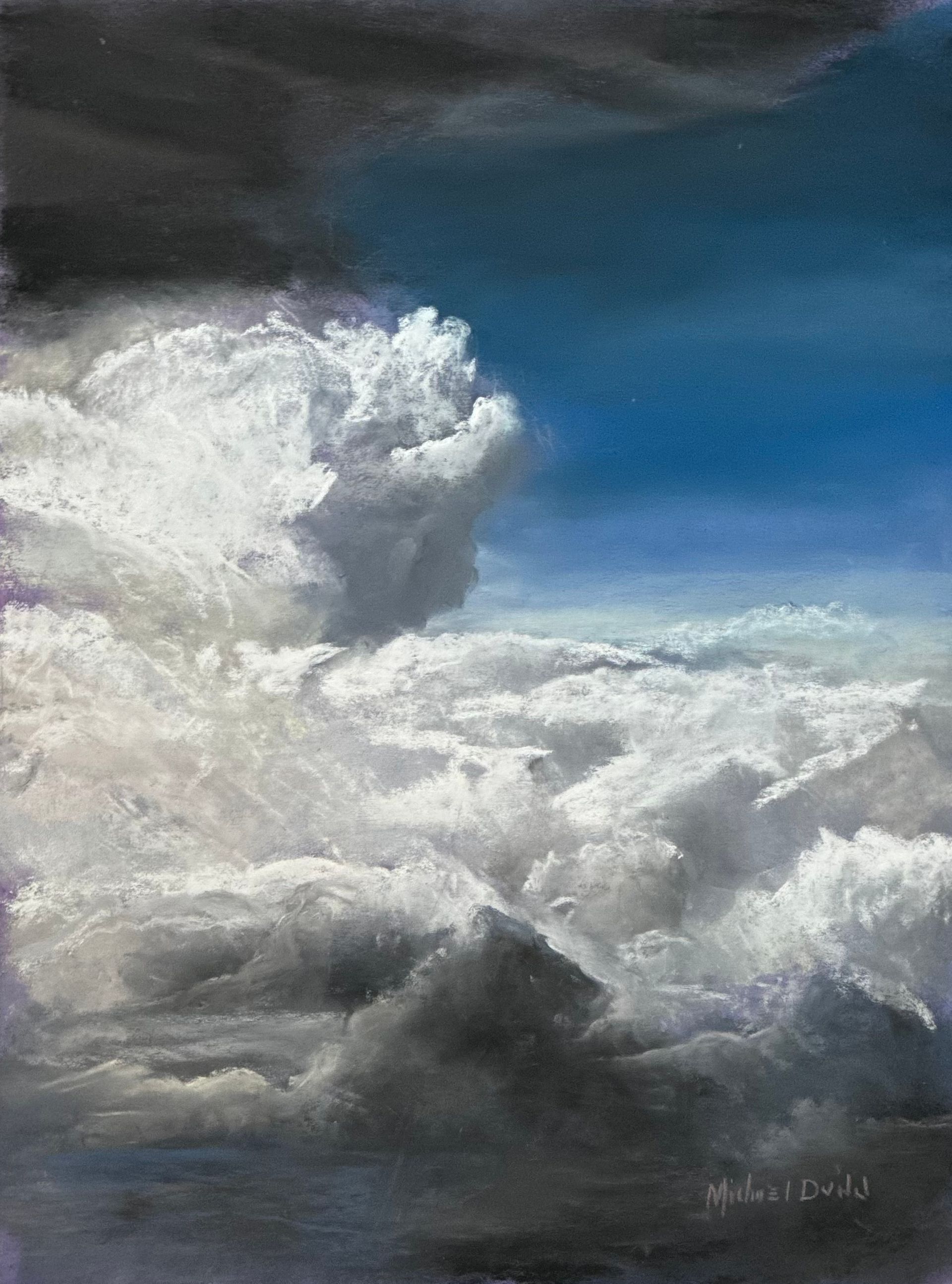 It is a painting of clouds in the sky.