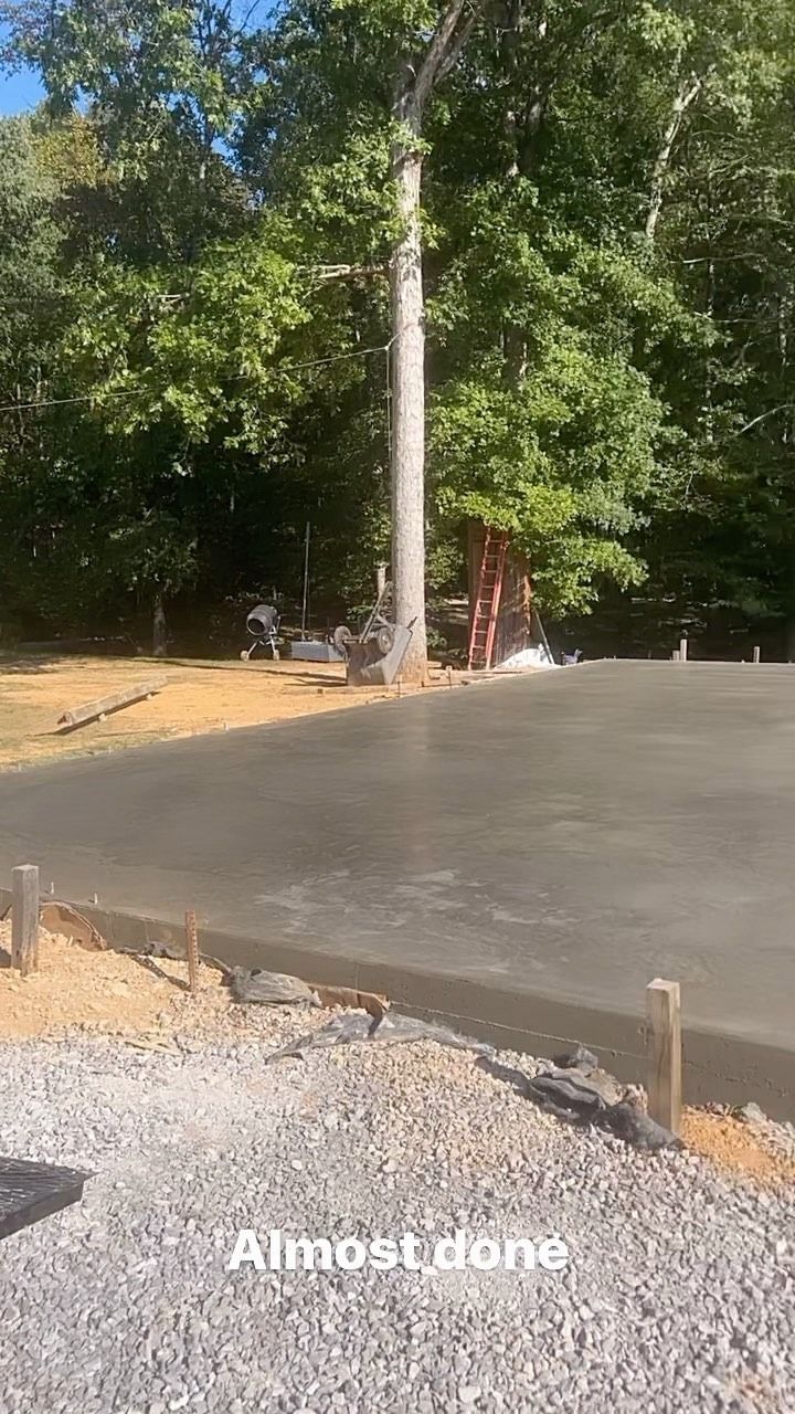 Newly poured concrete slab; text 