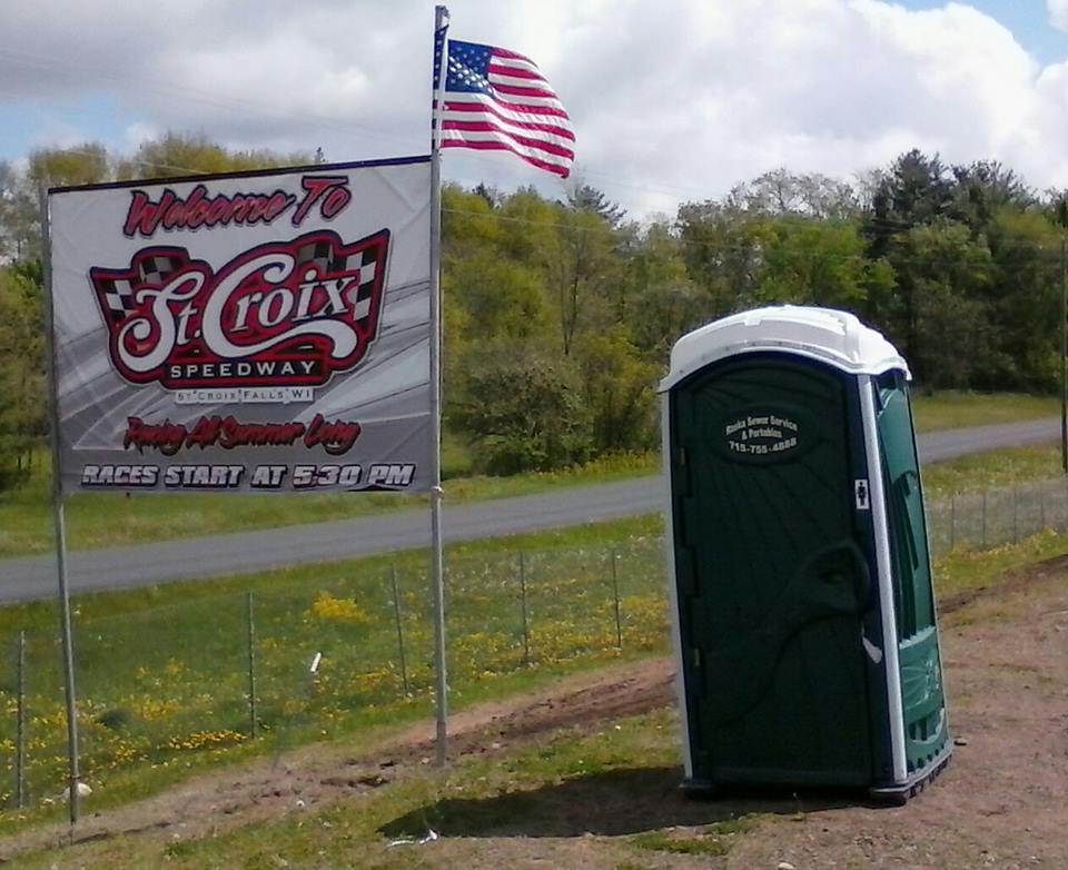 green portable toilet for St. Croix Speedway