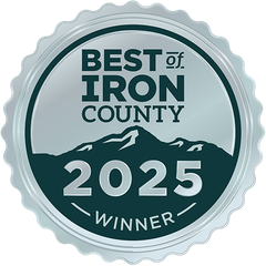 A badge that says best of iron county winner 2025