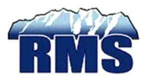 RMS logo with blue mountains above dark blue letters "RMS".