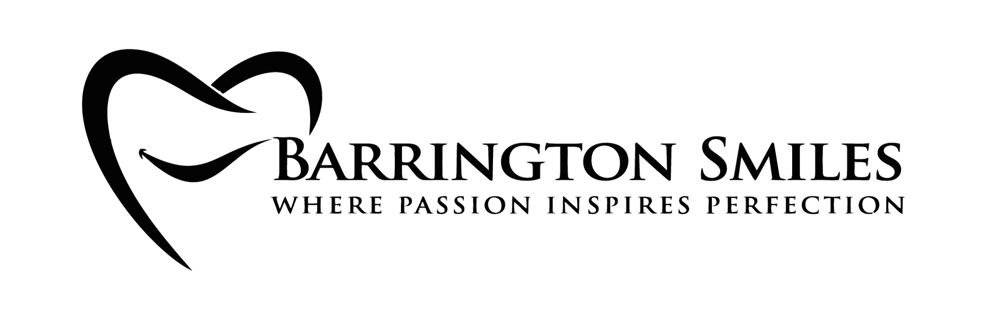 Logo for Barrington Smiles dental practice: a heart shape with a tooth, and text.