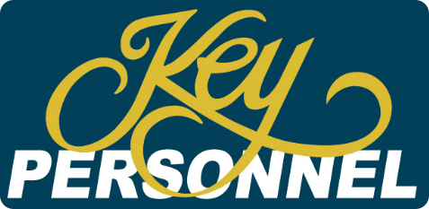 Key Personnel logo in gold script and white bold text on a teal background