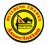 The building trades association logo is yellow and black and says building trades association.