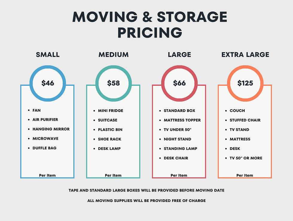 College Moving & Storage Pricing
