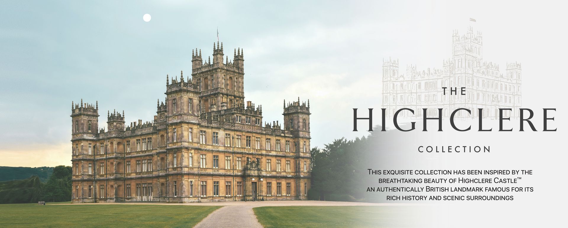 Highclere Castle. A stately home with text overlay.