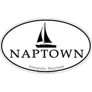 Oval sticker with a sailboat silhouette over 