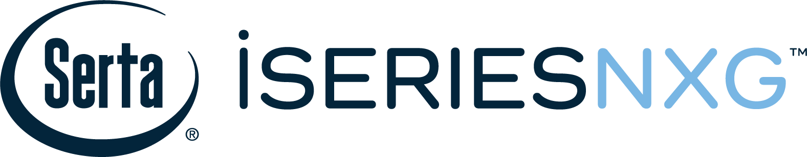 Serta iSeries NXG logo with the brand name in a dark blue circle and 