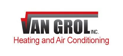 Logo for Van Grol Inc., Heating and Air Conditioning, with a red and gray design and black text.
