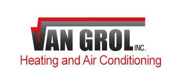 Logo for Van Grol Inc., Heating and Air Conditioning, with a red and gray design and black text.