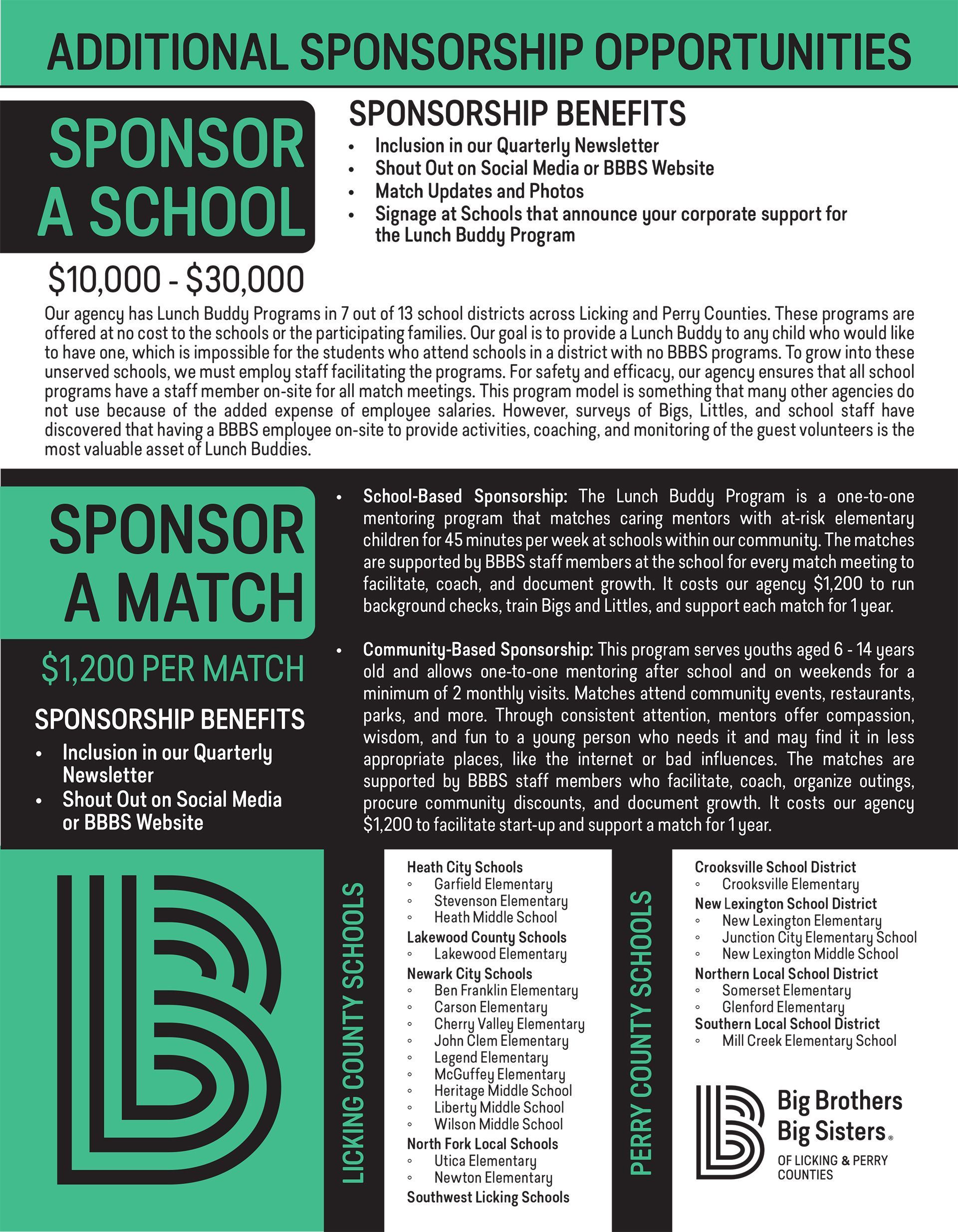 Become a sponsor: Additional sponsorship opportunities - sponsor a school or sponsor a match.