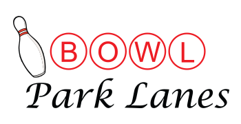 Logo for Park Lanes bowling alley with a bowling pin and the word BOWL.