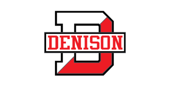 White and red D with DENISON in a red and black rectangle.