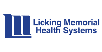 Blue logo with three stylized vertical lines; reads Licking Memorial Health Systems.