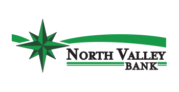 North Valley Bank logo: Green compass star and curved line with the bank's name.