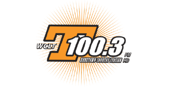 Logo for WGLT 100.3 FM radio station, with a large orange T and station call letters in black.