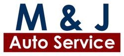 M & J Auto Service logo in blue and red text on a white background