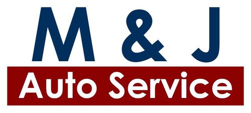 M & J Auto Service logo in blue and red text on a white background