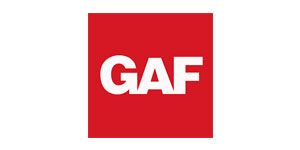 GAF logo: white letters on a red square background