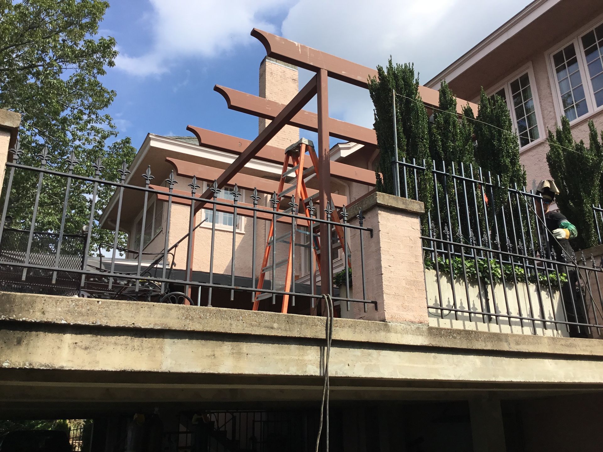 A pergola is being built