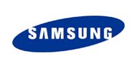 Samsung logo, white text on blue oval.