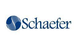 Schaefer logo with blue sphere of curved lines beside dark blue text.