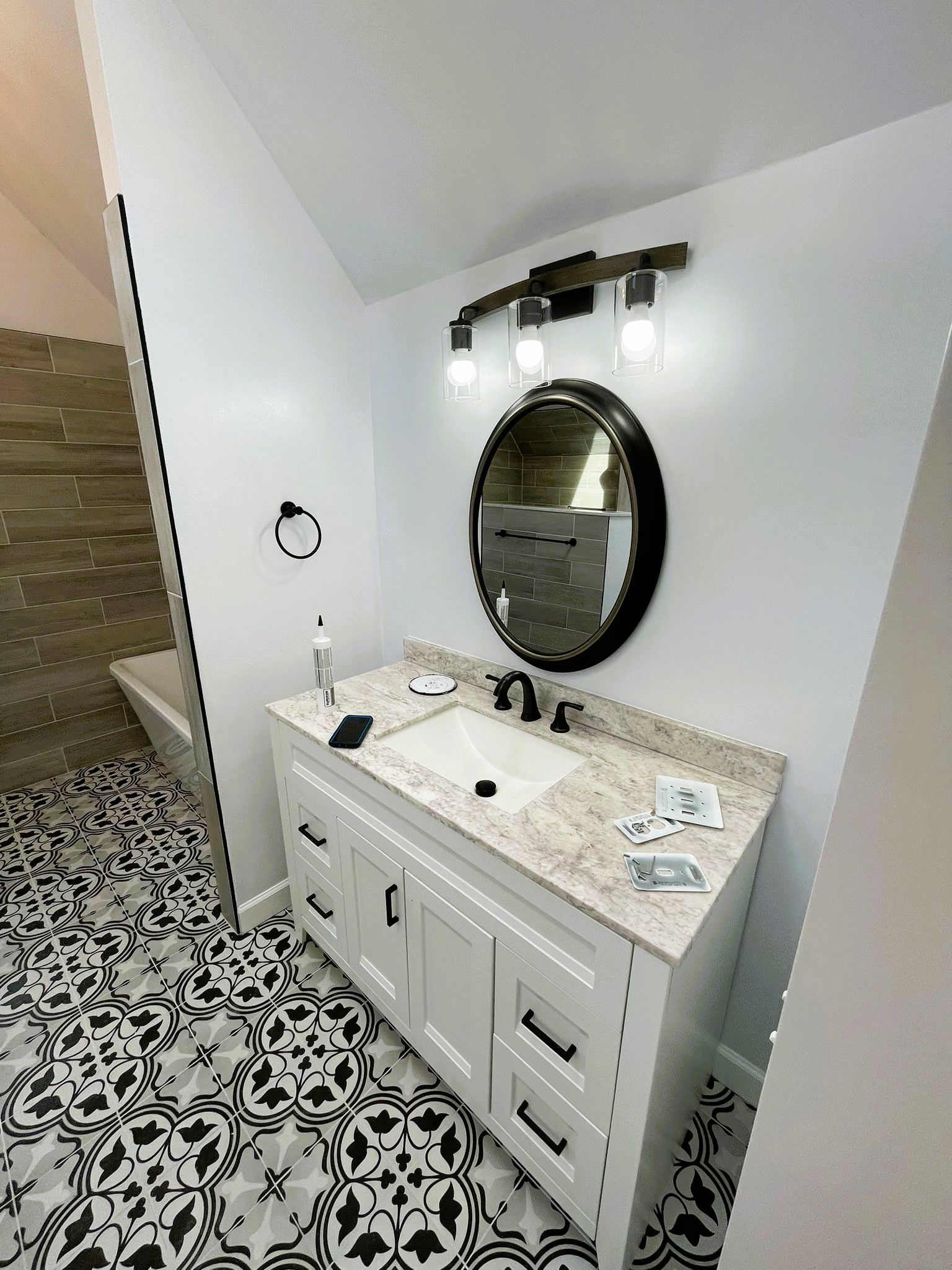 Bathroom with nice tile flooring