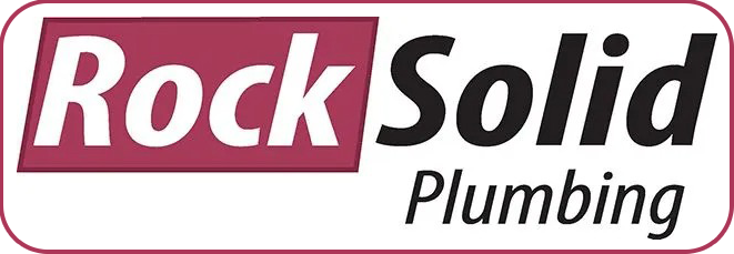 Rock Solid Plumbing logo in maroon and black text on a white background