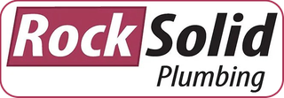 Rock Solid Plumbing logo in maroon and black text on a white background
