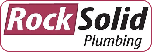 Rock Solid Plumbing logo in maroon and black text on a white background
