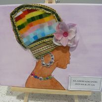 child art of woman in colorful hat