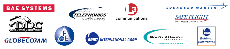 BAE Aerospace, Lockheed  Martin, Telephonics  Corp., L3  Communications, Safeflight  Instruments, Globecomm Systems, Frequency Electronuics, Orbit Instruments, North Atlantic Instruments,  Behlman Electronics