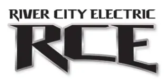 River City Electric logo with bold black RCE initials and company name above