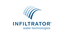Logo for Infiltrator Water Technologies, with a blue and white curved design above text.