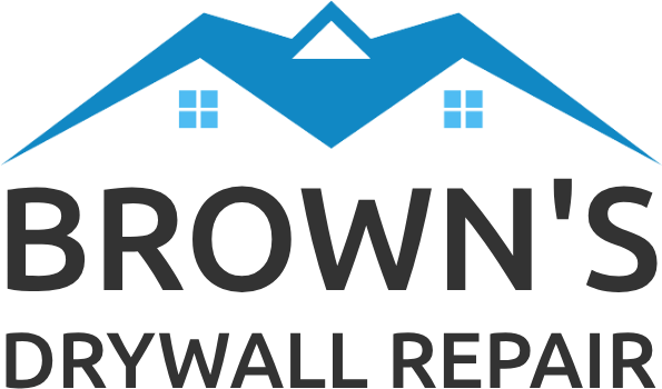 Brown's Drywall Repair logo with blue roof and house windows above black text