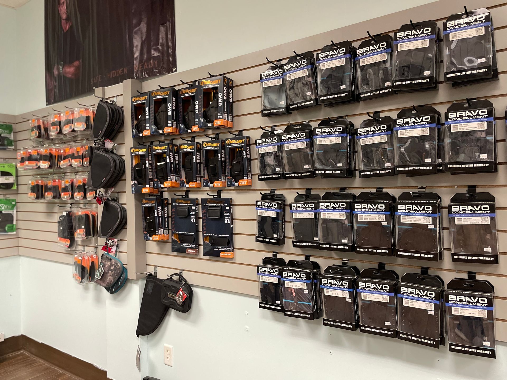 A store filled with lots of socks and gloves hanging on a wall.