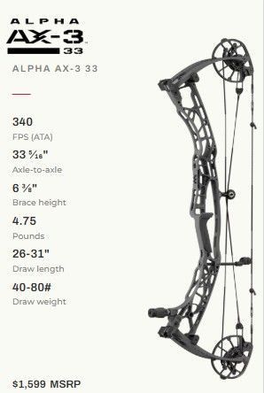 Compound bow with specifications.