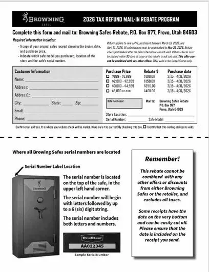 Black-and-white Breckenridge tax return ad with form, calculator, safe, and “Remember!” notice
