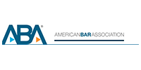 ABA logo with blue and red letters and American Bar Association text under a blue line