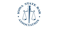 Iowa State Bar Association logo with blue scales of justice and circular text