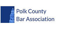 Polk County Bar Association logo with blue courthouse icon and navy text on white background
