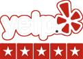 A yelp logo with four stars on it.