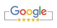 Google logo with five gold stars, indicating excellent reviews.
