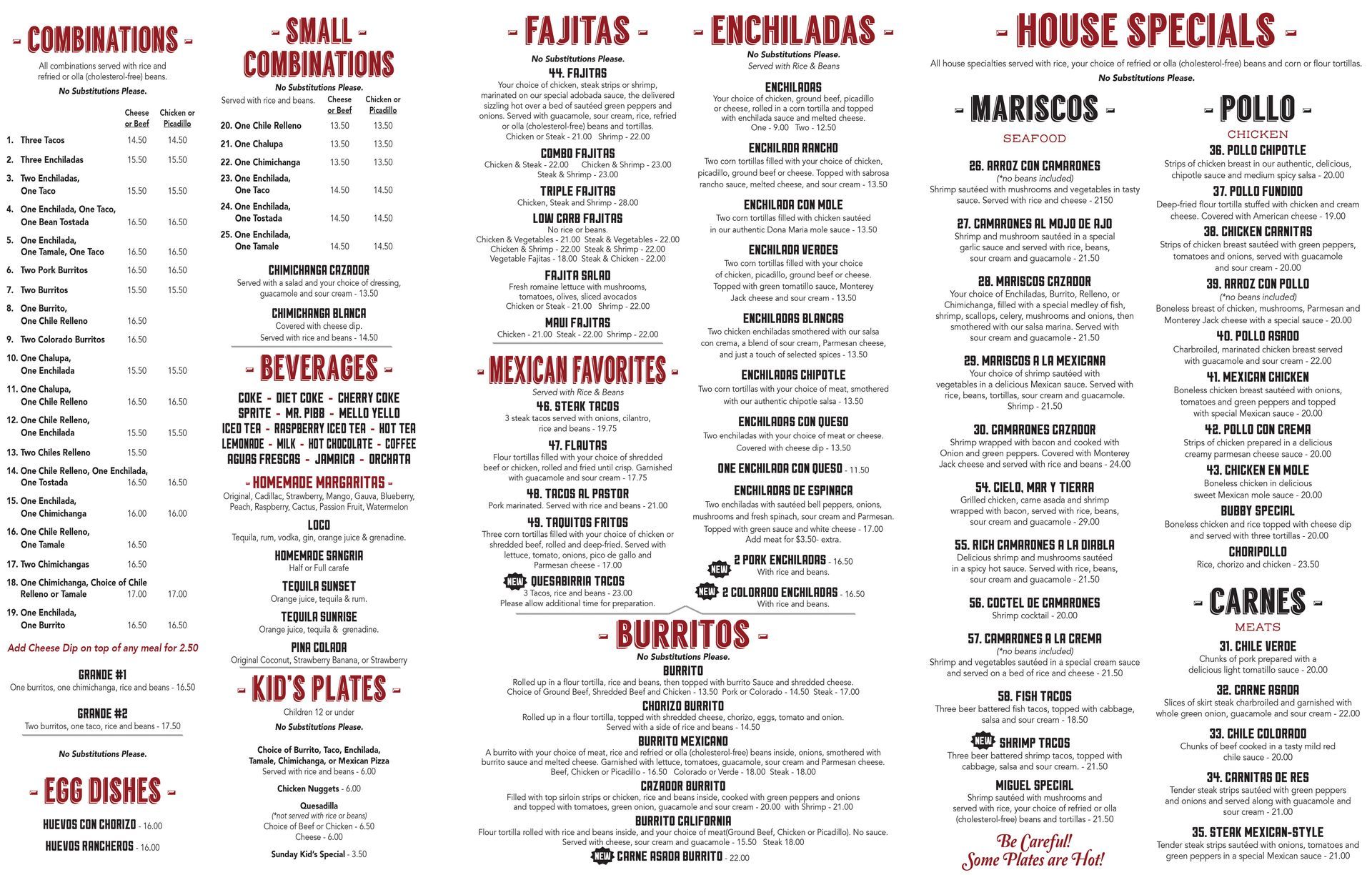 Cazador Mexican Restaurant Menu