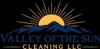 Valley of the Sun College logo with blue mountains, orange sun, and rays on black background