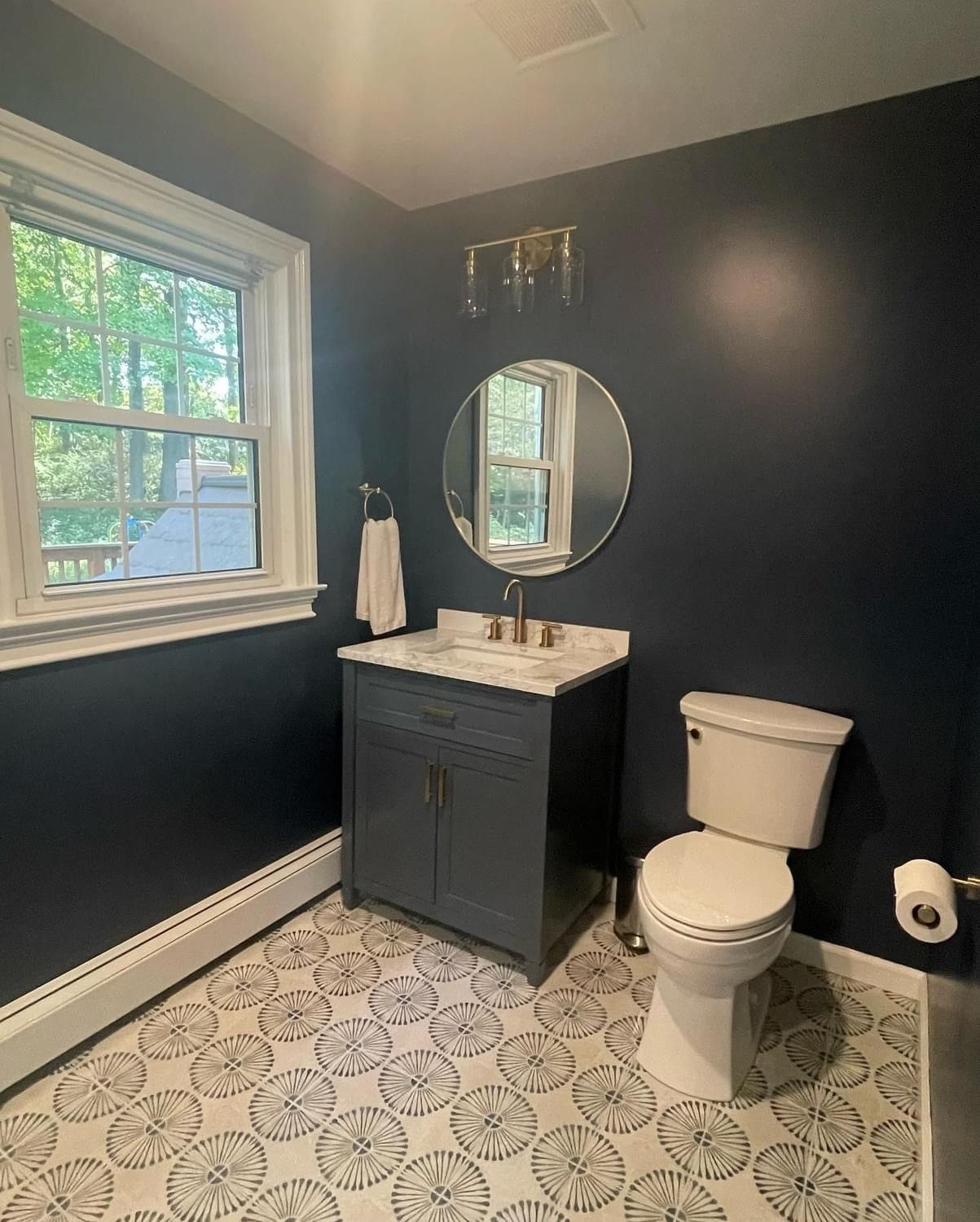 blue and white bathroom