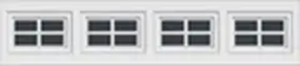 Four white rectangular vents with four dark squares each, in a row.