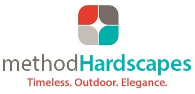 Logo for methodHardscapes: abstract geometric design with company name and tagline: Timeless. Outdoor. Elegance.