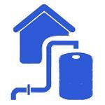 Blue house with a pipe connected to a water tank or reservoir icon