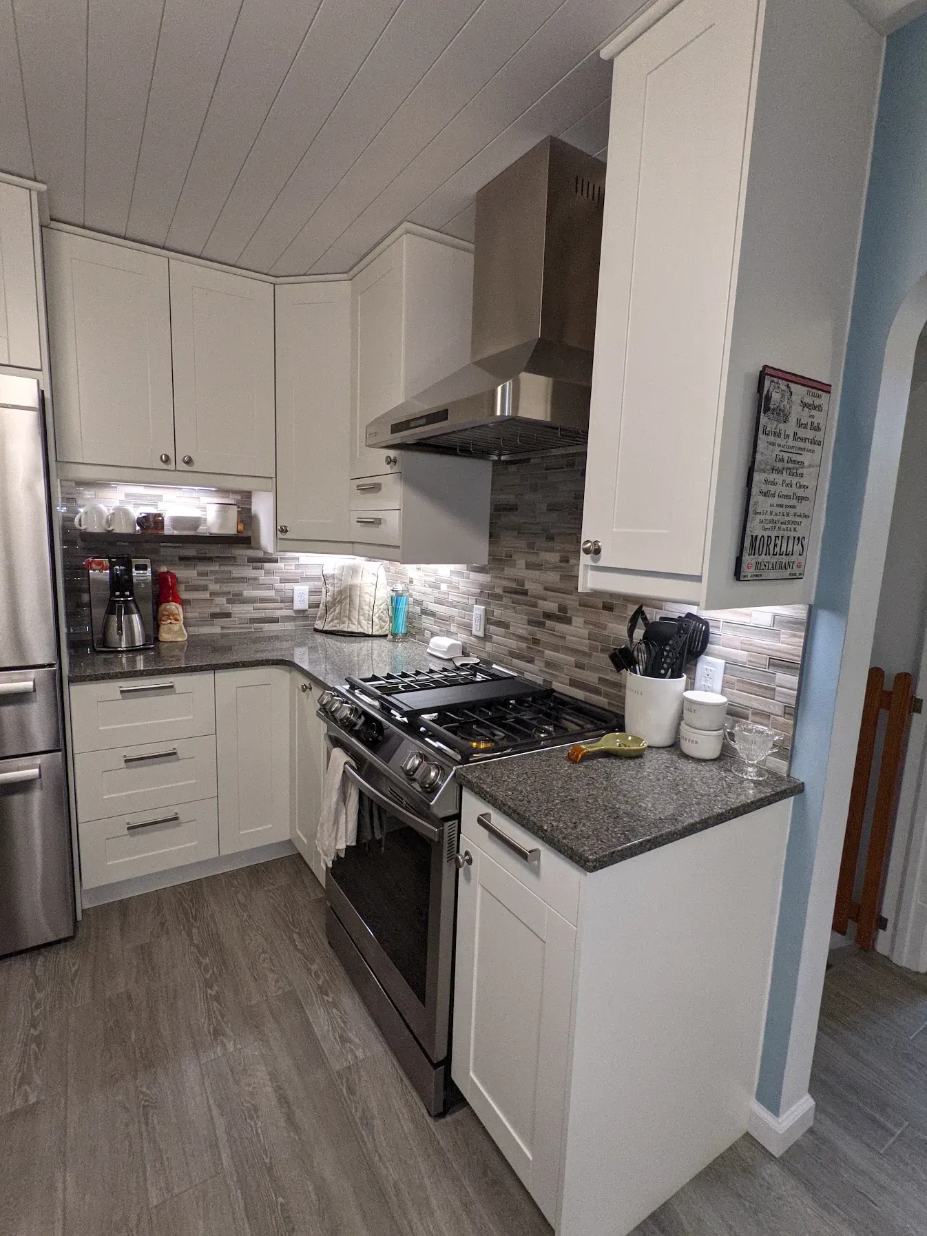 A kitchen with counter tops